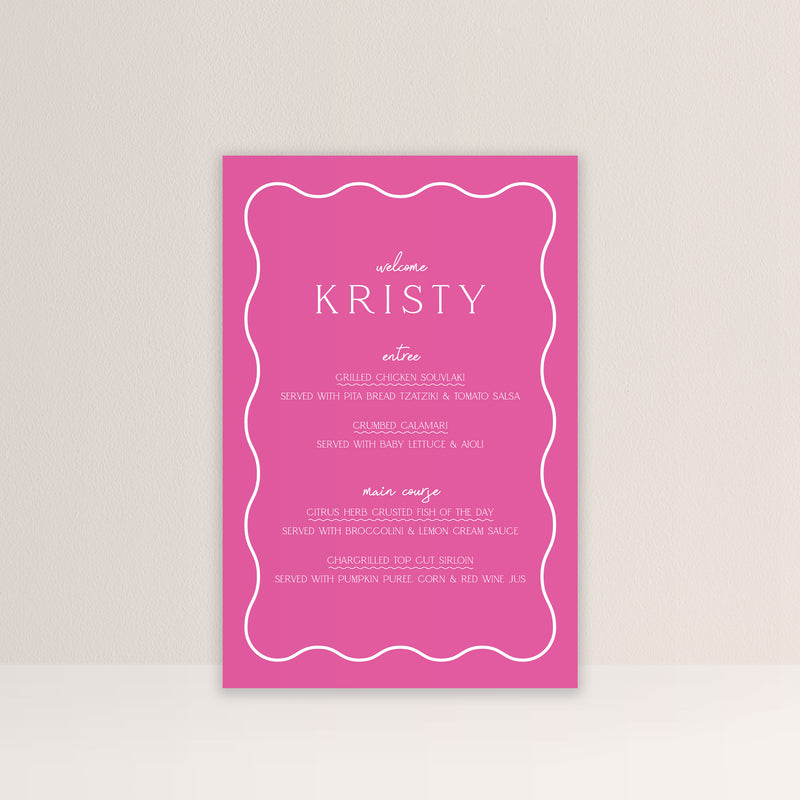 Sarah Personalised Menu
