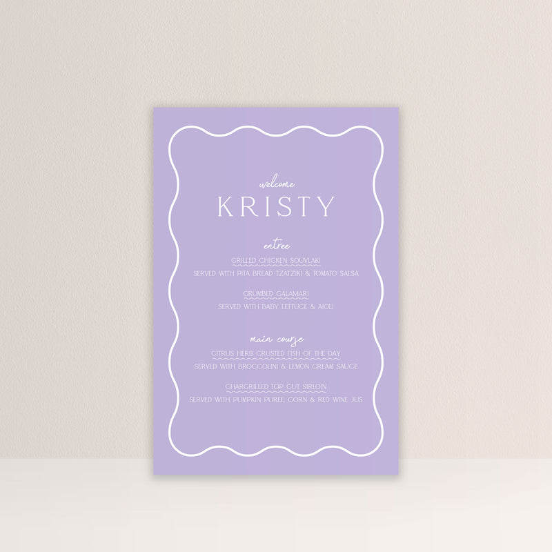 Sarah Personalised Menu